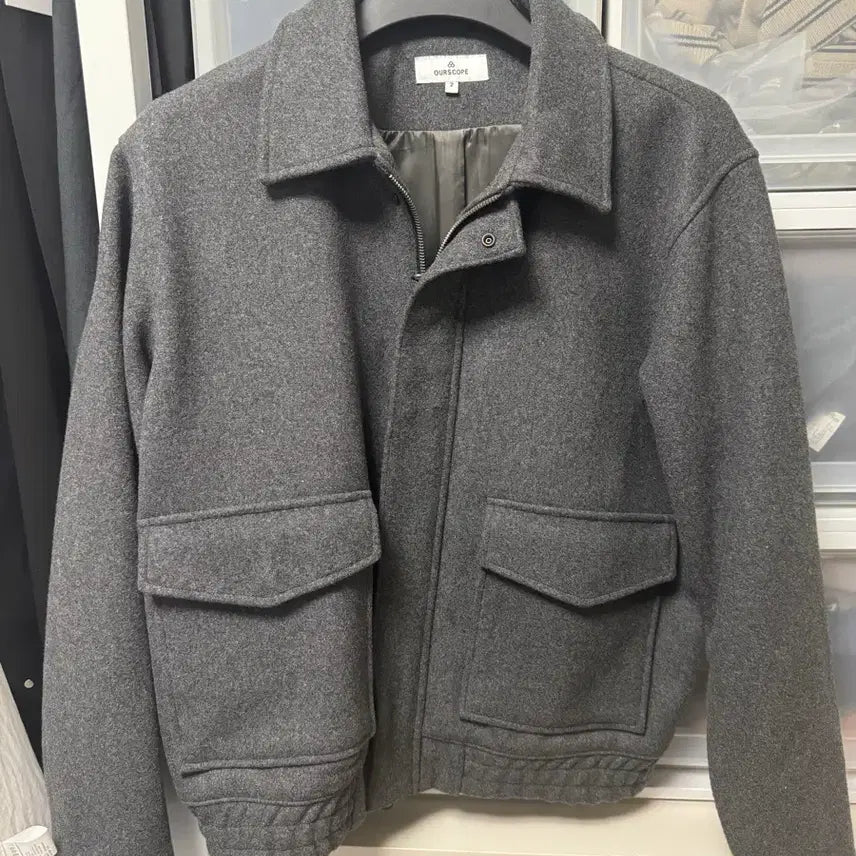 [BUNJANG] Ourscope Wool Blouson Jacket Charcoal Size 2 / 아워스코프 집업 울 벨로우즈 블루종 자켓 차콜 2사이즈