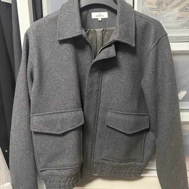 [BUNJANG] Ourscope Wool Blouson Jacket Charcoal Size 2 / 아워스코프 집업 울 벨로우즈 블루종 자켓 차콜 2사이즈