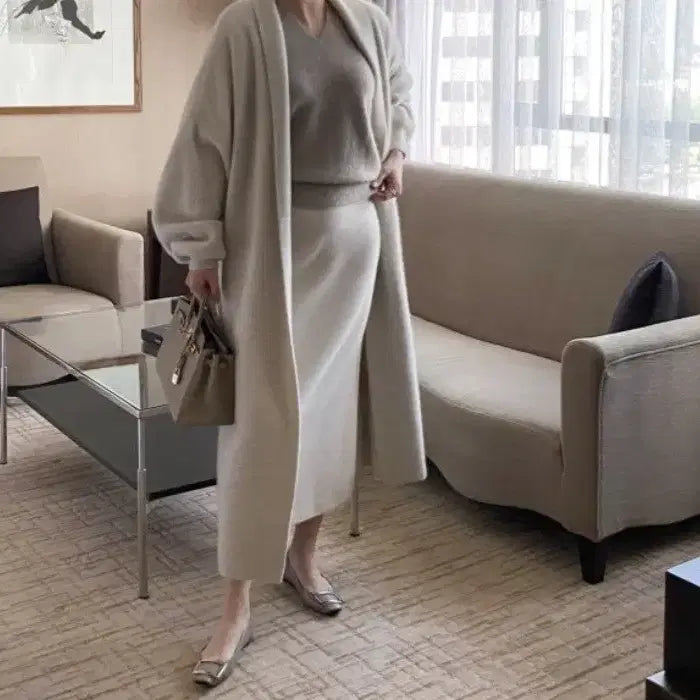 [BUNJANG] Fox Shawl Long Knit Coat / 폭스 숄 롱니트 코트