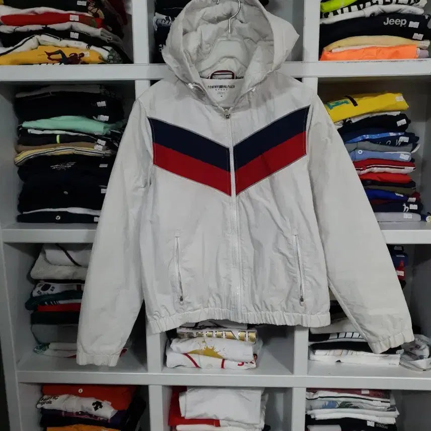 [BUNJANG] Tommy Hilfiger White Windbreaker Jacket / 타미힐피거 M 화이트 후드 바람막이