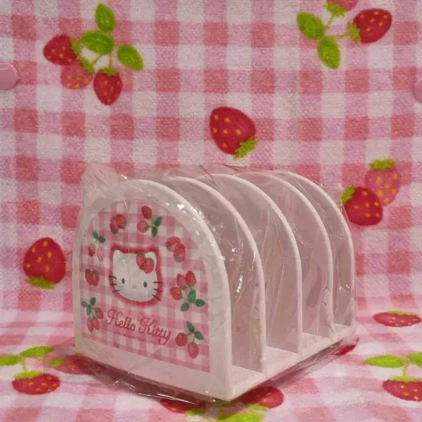 [BUNJANG] Kitty Strawberry Memo Stand Storage Box / 고전 키티 딸기 메모 스탠드 북스탠드 보관함 문구