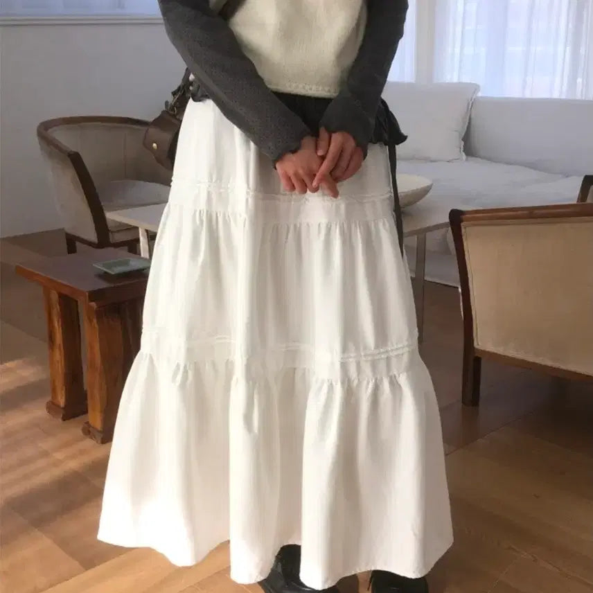 [BUNJANG] Pleated Ruffle Long Skirt / 핀턱주름 캉캉롱스커트