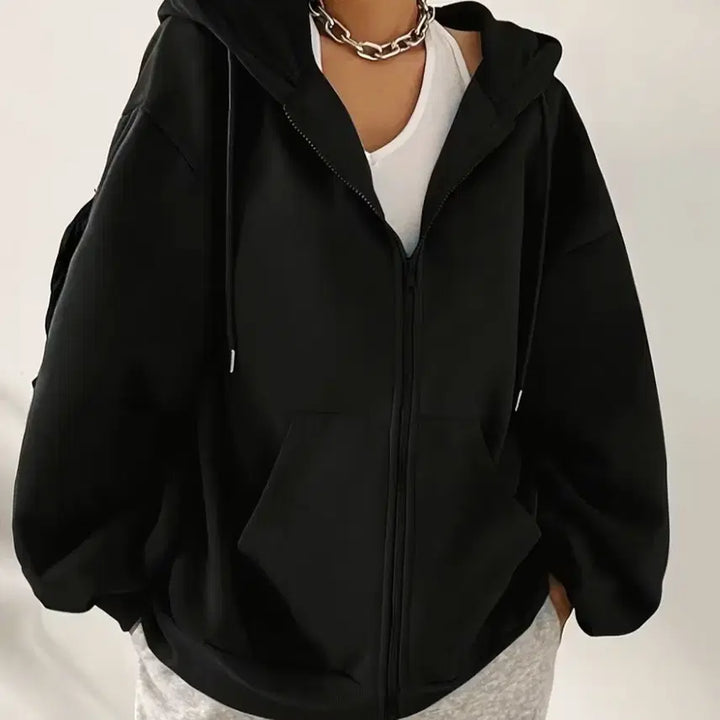 [BUNJANG] Unbranded Black Fleece Lined Hoodie Zip-Up - Unisex XL / 새상품 블랙 약기모 후드 집업 남여공용 XL사이즈