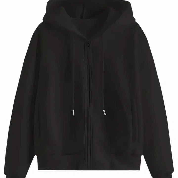[BUNJANG] Unbranded Black Fleece Lined Hoodie Zip-Up - Unisex XL / 새상품 블랙 약기모 후드 집업 남여공용 XL사이즈