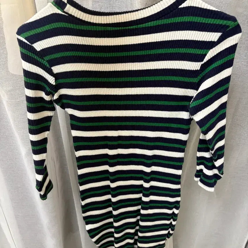 [BUNJANG] Striped Ribbed Mini Dress / 흰/녹/네이비 스트라이프 골지 원피스