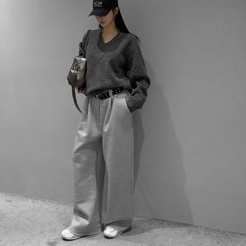 [BUNJANG] Wide Banding Pants (Black) / 기모 와이드 밴딩 팬츠 (블랙) 미착용