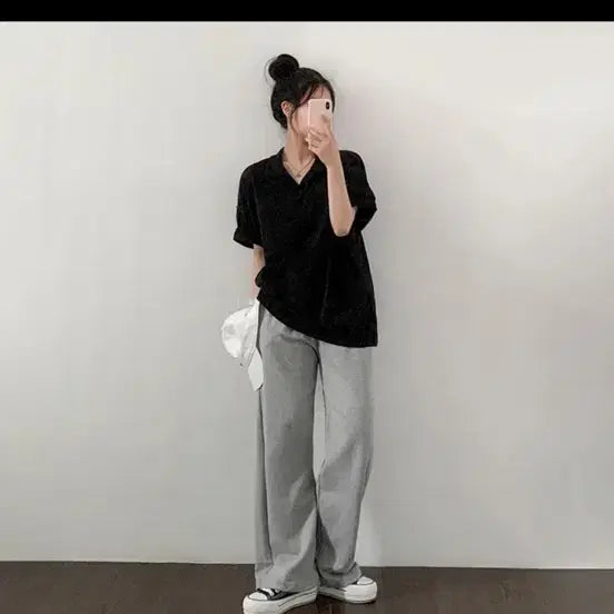 [BUNJANG] Black Collar Short Sleeve T-shirt / 블랙 카라 반팔티