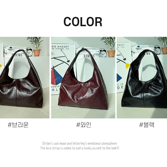 [BUNJANG] Leather Shoulder Hobo Bag / 레더숄더백 가죽 호보가방 수납 패션 레더 보부상