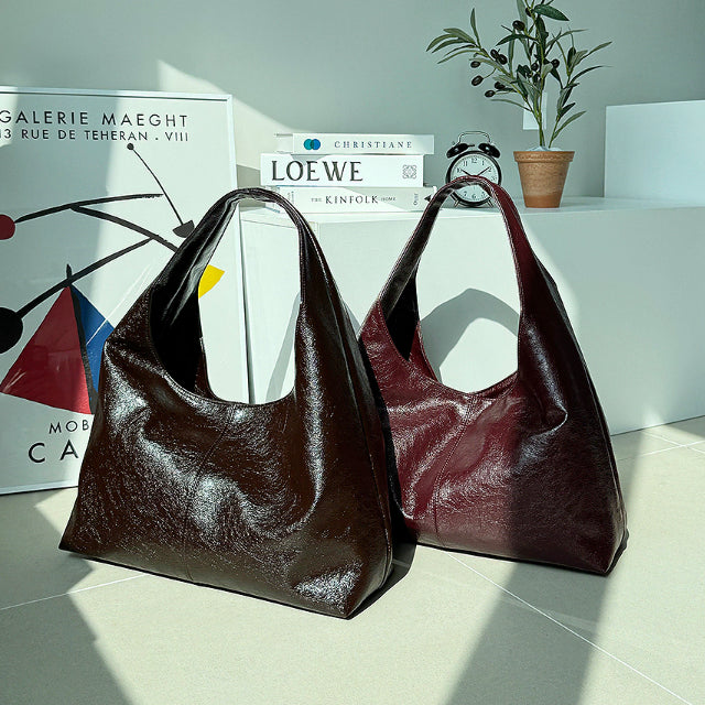 [BUNJANG] Leather Shoulder Hobo Bag / 레더숄더백 가죽 호보가방 수납 패션 레더 보부상