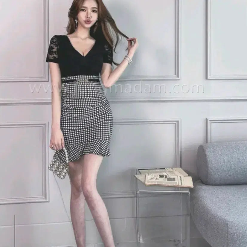 [BUNJANG] Jeongmadam Checkered See-through Dress / 정마담 체크 시스루 원피스