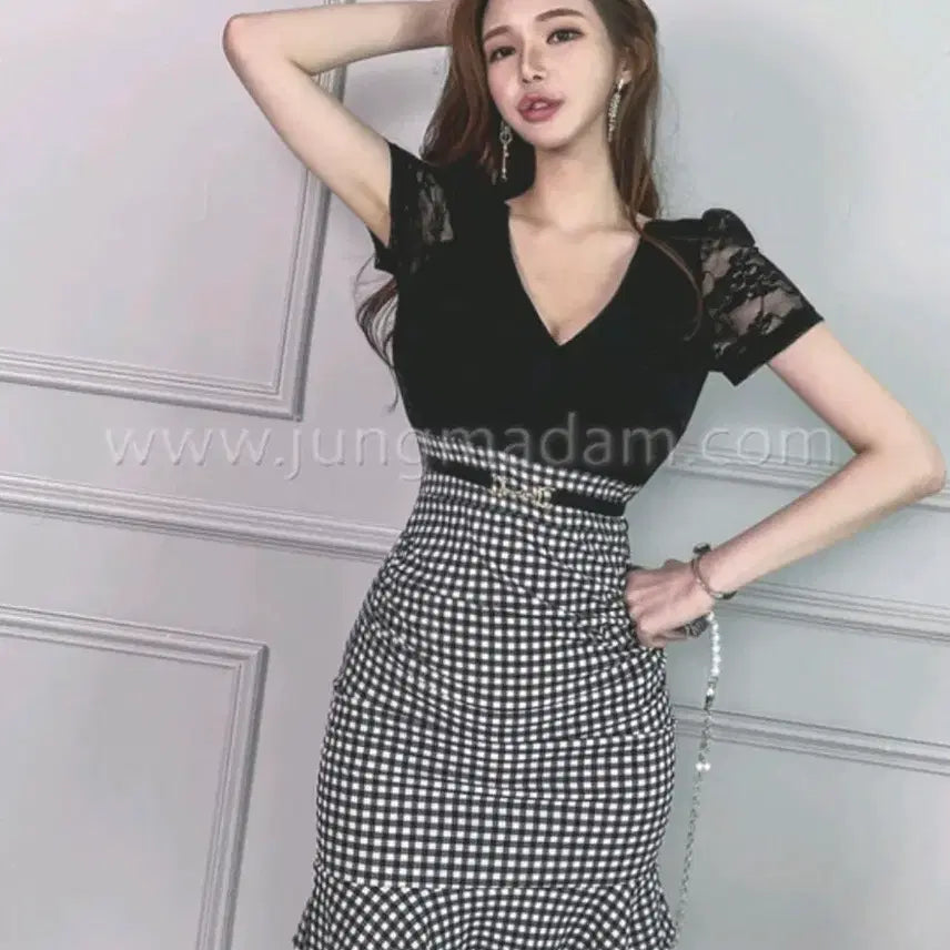 [BUNJANG] Jeongmadam Checkered See-through Dress / 정마담 체크 시스루 원피스