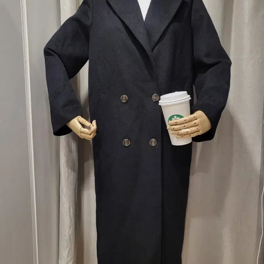 [BUNJANG] Long Coat Outerwear / 택포#새상품 여성 롱코트 아우터 블랙 검정 버튼 자켓 V