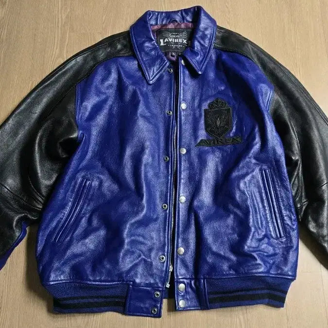 [BUNJANG] AVIREX LTD Leather Blouson Jacket Black/Blue / AVIREX 아비렉스 LTD 가죽 블루종 자켓 블랙/블루