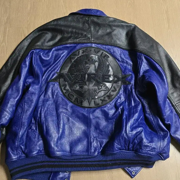 [BUNJANG] AVIREX LTD Leather Blouson Jacket Black/Blue / AVIREX 아비렉스 LTD 가죽 블루종 자켓 블랙/블루