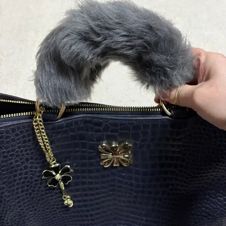 [BUNJANG] Ricky Rosetta Navy Crocodile Leather Tote Bag / 리키 로제타 소가죽 네이비 악어 토트백