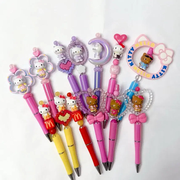 [BUNJANG] Hello Kitty Ballpoint Pen with Beads and Figure / 헬로키티 키티볼펜 볼펜꾸미기 볼꾸 펜꾸 키티비즈 키티피규어