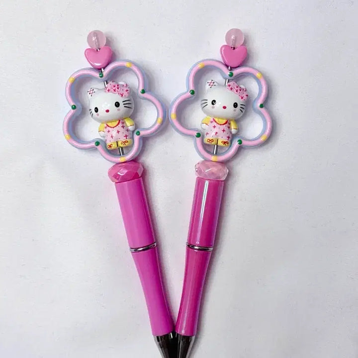 [BUNJANG] Hello Kitty Ballpoint Pen with Beads and Figure / 헬로키티 키티볼펜 볼펜꾸미기 볼꾸 펜꾸 키티비즈 키티피규어