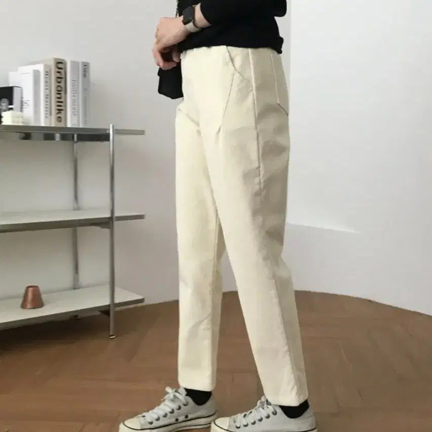 [BUNJANG] Ivory Corduroy L Size Pants / 아이보리 색상의 코듀로이 L 배기핏 바지입니다허리 밴딩으로 하