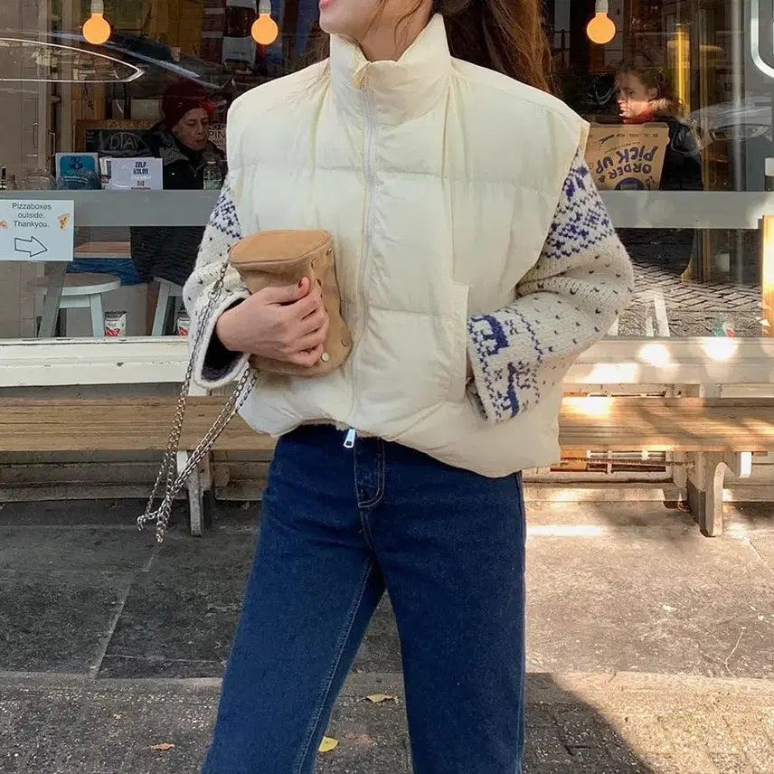 [SOLD OUT] 포근한 이지룩 언발란스 패딩 조끼_아이보리