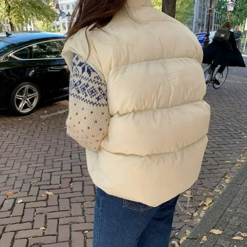 [SOLD OUT] 포근한 이지룩 언발란스 패딩 조끼_아이보리