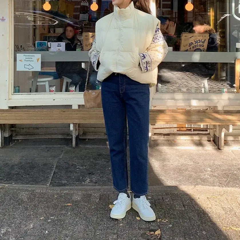 [SOLD OUT] 포근한 이지룩 언발란스 패딩 조끼_아이보리