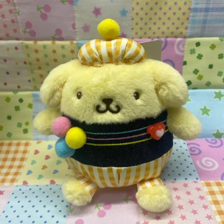 [BUNJANG] Sanrio Pompompurin Nakajima Gingham Check Denim Mascot Keyring / (파격할인)산리오 폼폼푸린 나카지마 깅엄체크 데님 마스코트 인형키링