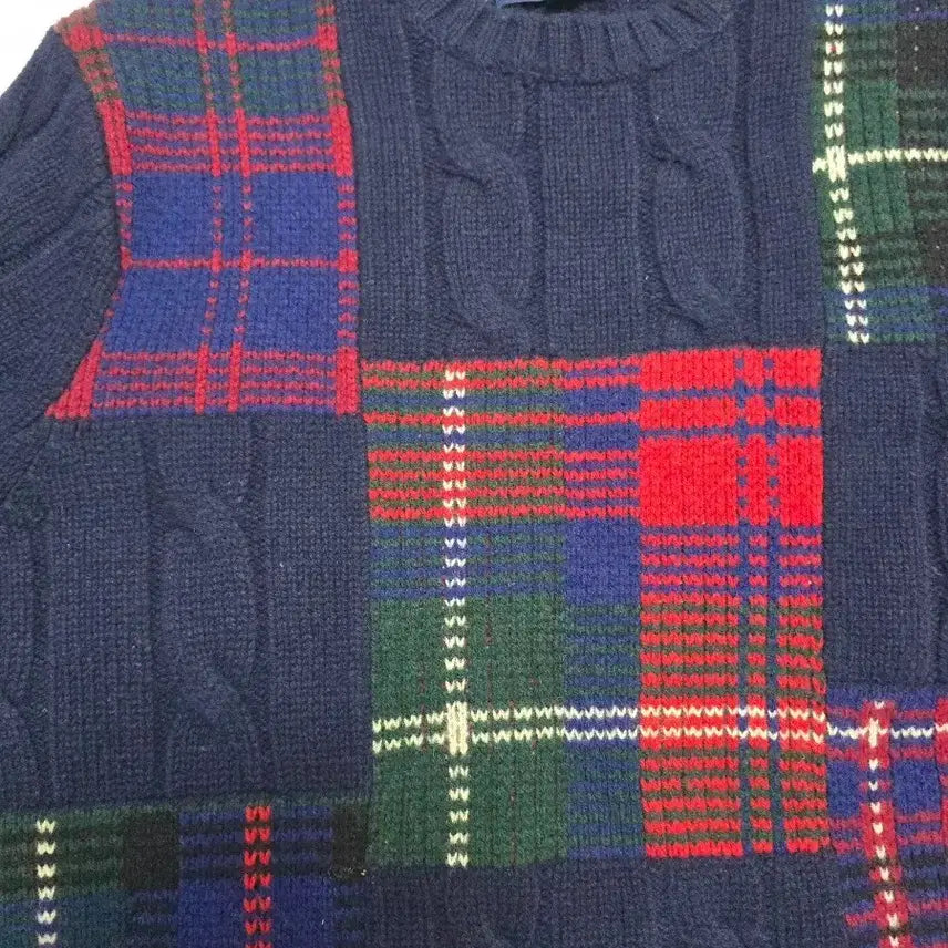 [BUNJANG] Brooks Brothers Tartan Check Cable Knit Wool Sweater / 새제품 브룩스 브라더스 타탄 체크 케이블 울 니트 스웨터