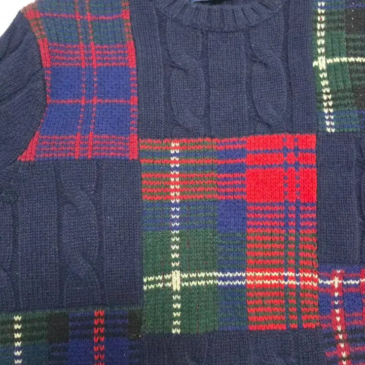 [BUNJANG] Brooks Brothers Tartan Check Cable Knit Wool Sweater / 새제품 브룩스 브라더스 타탄 체크 케이블 울 니트 스웨터
