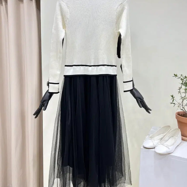 [BUNJANG] Color Block Knit Skirt Mix Asymmetrical Dress / [새상품] 배색 니트 샤 스커트 믹스 언발 원피스 봄 출근룩 모임룩
