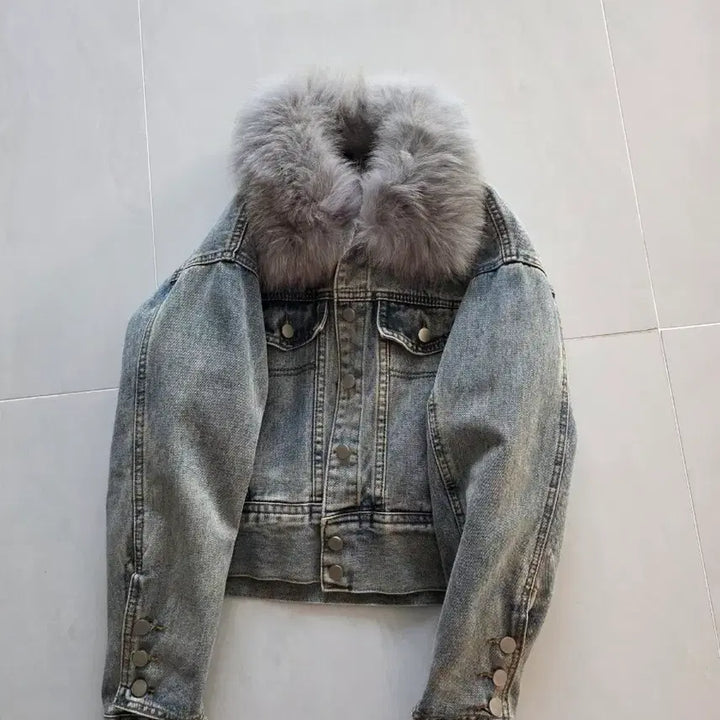 [BUNJANG] Fashion Blue Gray Denim Jacket / 라쿤털  청쟈켓
