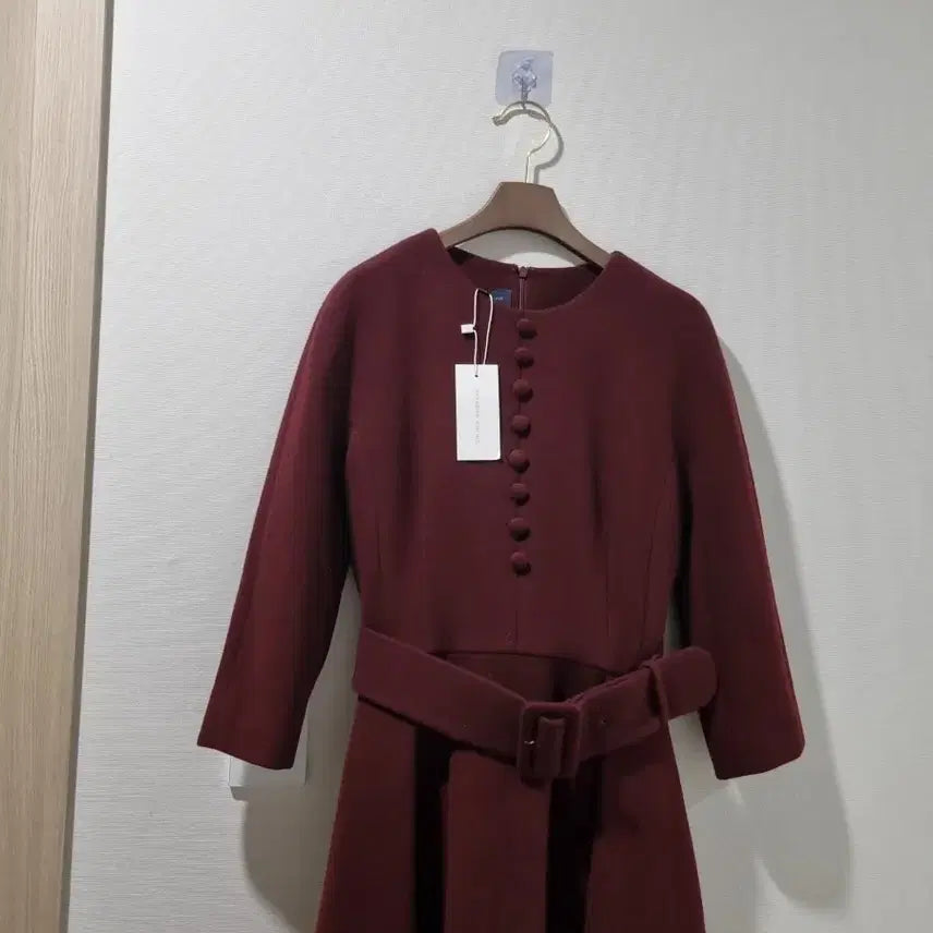 [BUNJANG] Paradise Airline Burgundy Belt Dress / 파라다이스 에어라인 버건디 벨트 원피스 새상품