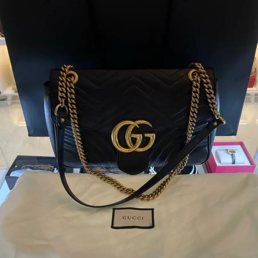 [BUNJANG] Gucci GG Marmont Medium Shoulder Bag / [정품] 구찌 GG 마몽 체인 숄더백 미디움