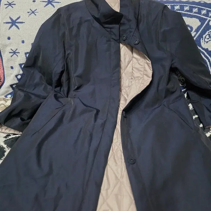 [BUNJANG] Navy Reversible Quilted Long Coat / 네이비 퀼팅 리버시블롱 코트