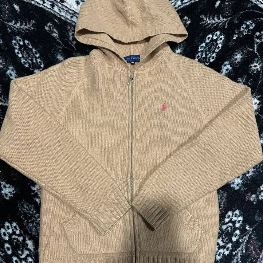 [BUNJANG] Polo Ralph Lauren Knit Hooded Zip-Up Beige / 폴로 랄프로렌 니트 후드집업 베이지