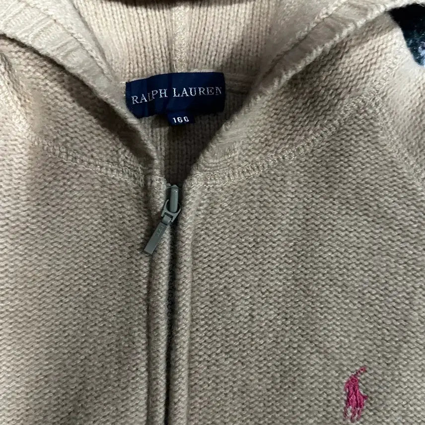 [BUNJANG] Polo Ralph Lauren Knit Hooded Zip-Up Beige / 폴로 랄프로렌 니트 후드집업 베이지