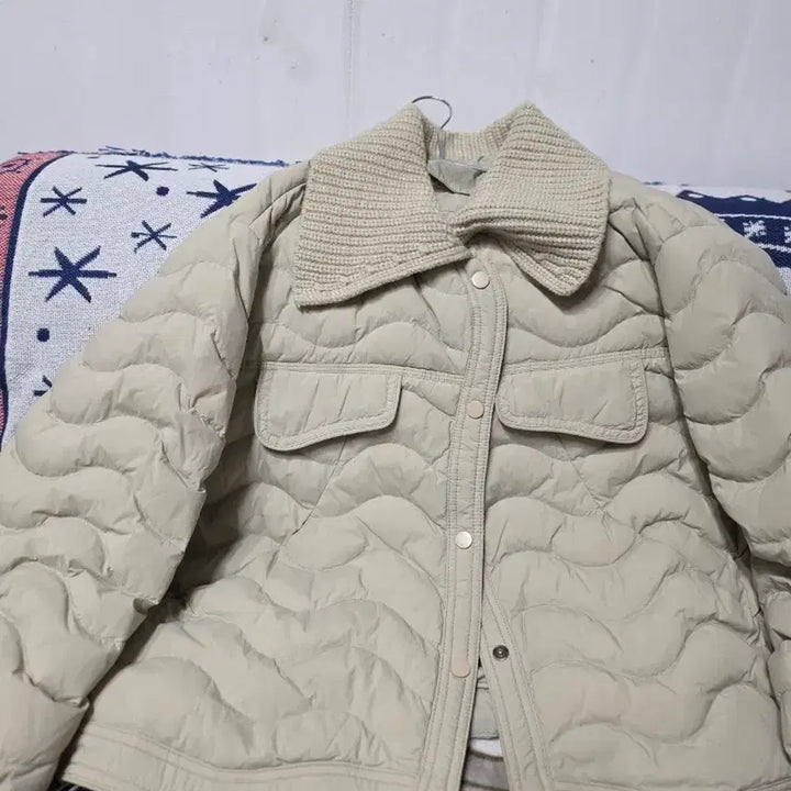 [BUNJANG] Ivory Quilted Collar Short Padded Jacket / 누빔 카라 숏 패딩 아이보리