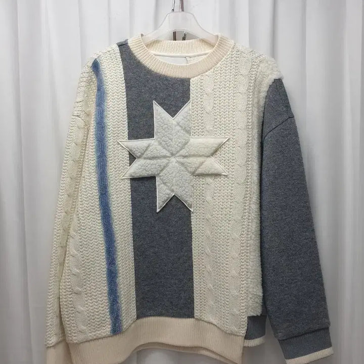 [BUNJANG] Solid Homme Oversized Multi-Fabric Knit Sweater / 솔리드옴므 오버핏 멀티원단 니트 100사이즈