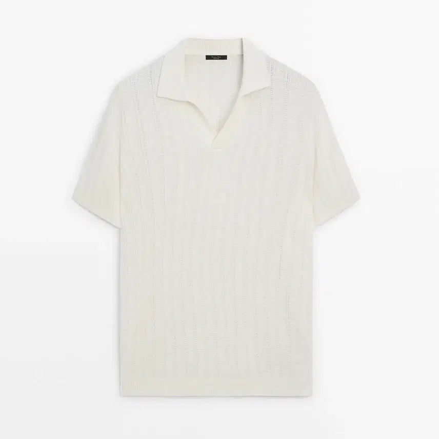 [SOLD OUT] 마시모두띠 / 쇼트 슬리브 리브드 폴로 스웨터 화이트 / XL