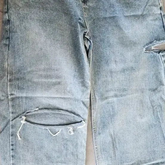 [BUNJANG] Denim Wide Ripped Jeans S / 연청 데님 와이드 찢청  팬츠 S