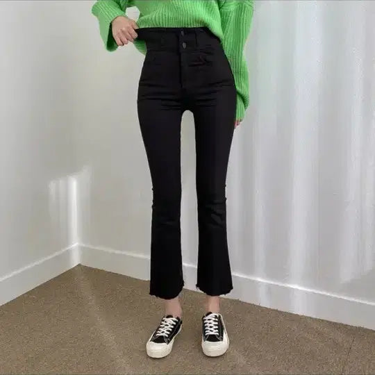 [BUNJANG] Black High-Waist Bootcut Jeans / 블랙 하이웨스트 팬츠