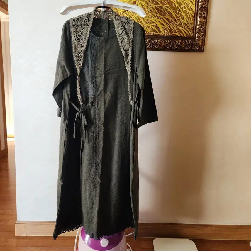 [BUNJANG] Bohemian Long Khaki Dress / 보헤미안 스카프 롱 카키 원피스