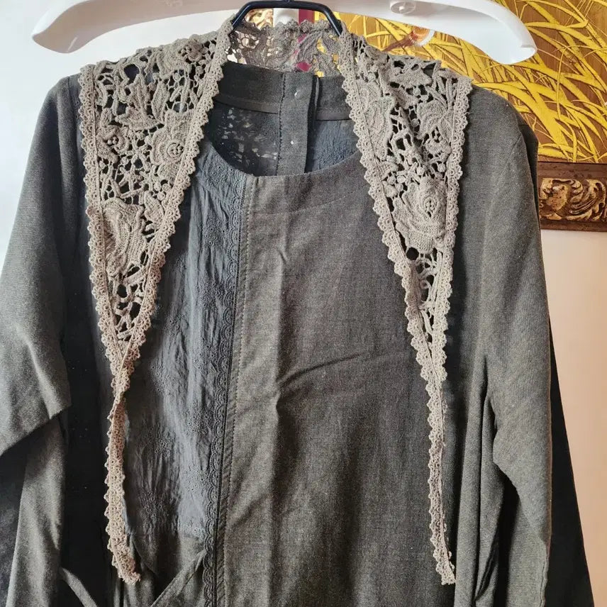 [BUNJANG] Bohemian Long Khaki Dress / 보헤미안 스카프 롱 카키 원피스