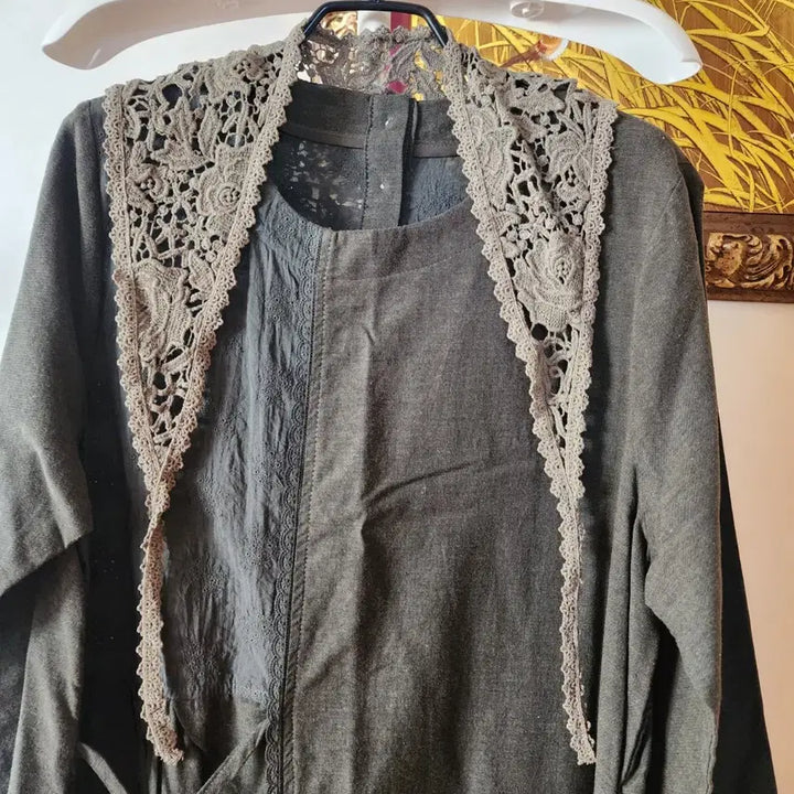 [BUNJANG] Bohemian Long Khaki Dress / 보헤미안 스카프 롱 카키 원피스
