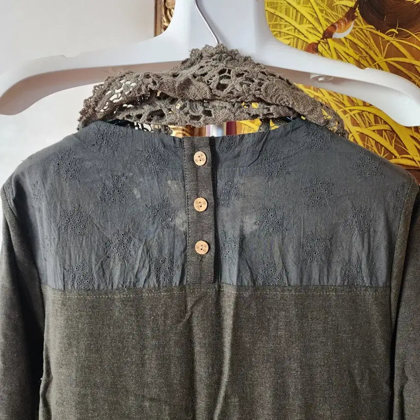 [BUNJANG] Bohemian Long Khaki Dress / 보헤미안 스카프 롱 카키 원피스