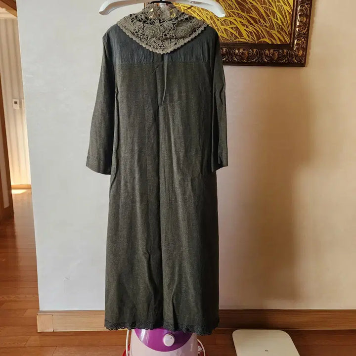 [BUNJANG] Bohemian Long Khaki Dress / 보헤미안 스카프 롱 카키 원피스