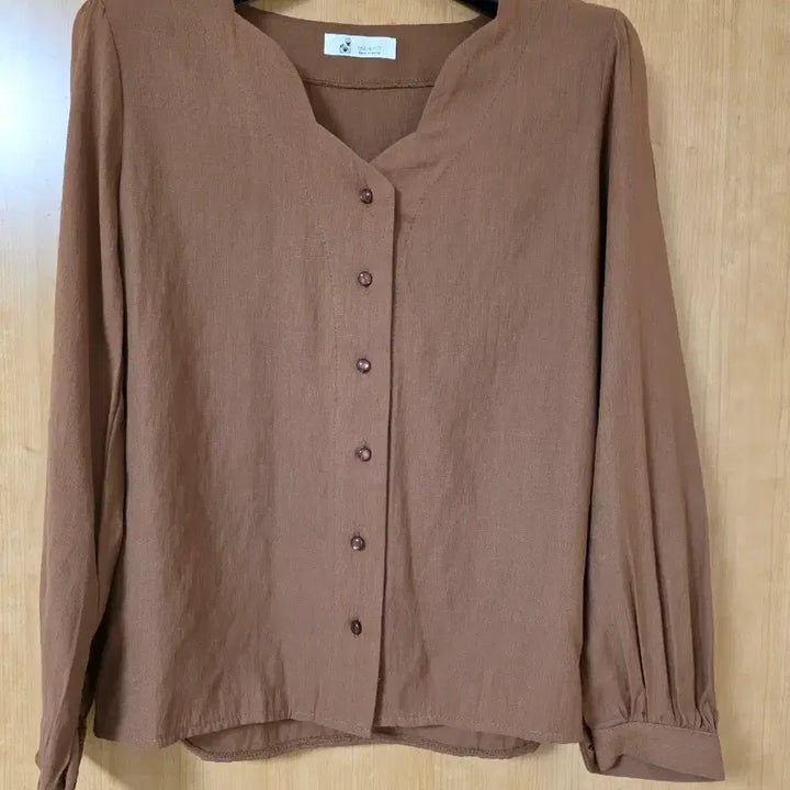 [BUNJANG] V-Neck Shirt Blouse / 브라운 브이넥 셔츠 블라우스