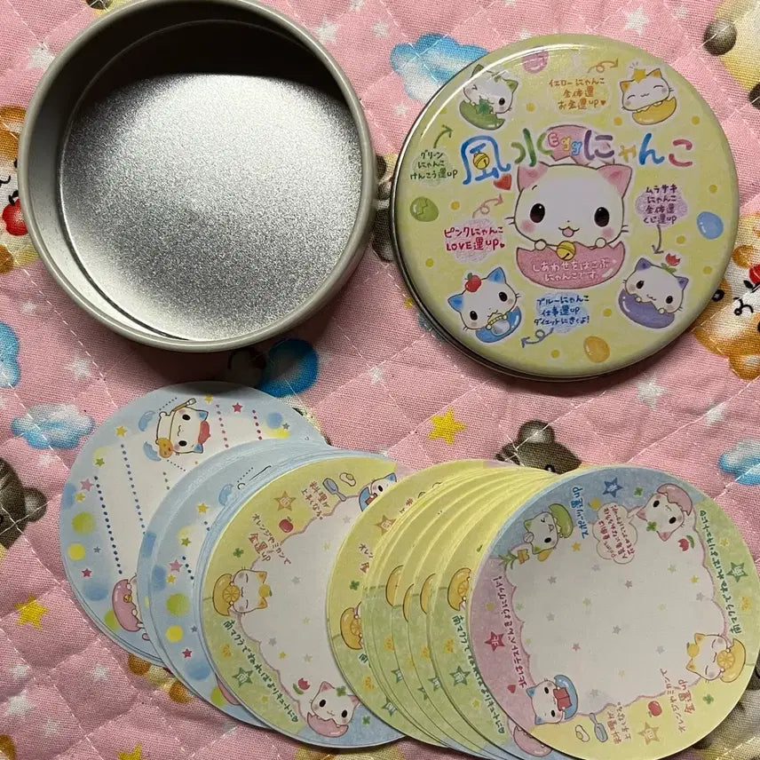 [BUNJANG] Vintage Heisei Tin Case Cat Memo Pad / 고전 헤이세이 틴케이스 메모지 운세냥 냥코 고양이 캔메모