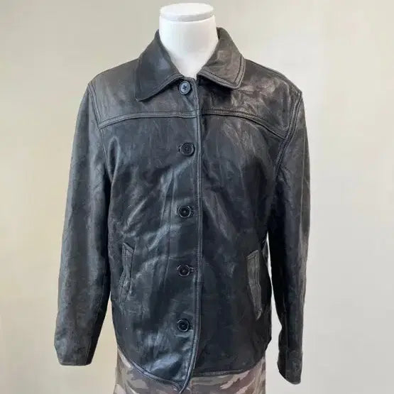 [BUNJANG] Vintage Two-Tone Lambskin Leather Jacket / 빈티지 투톤 양가죽 레더자켓  J03916