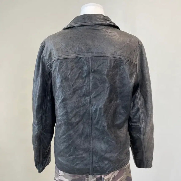 [BUNJANG] Vintage Two-Tone Lambskin Leather Jacket / 빈티지 투톤 양가죽 레더자켓  J03916