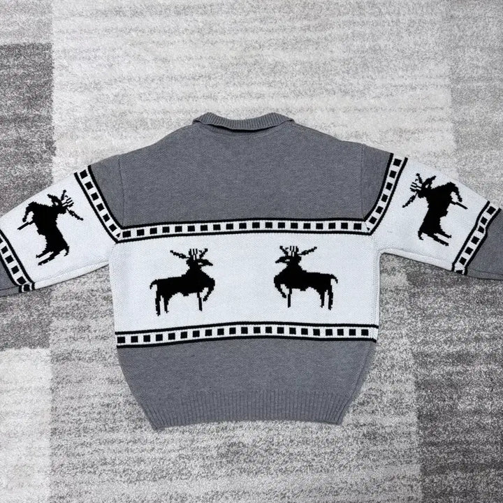 [BUNJANG] CHEAT Dear Jacquard Knit Zip-up / CHEAT 디어 자카드 니트 집업